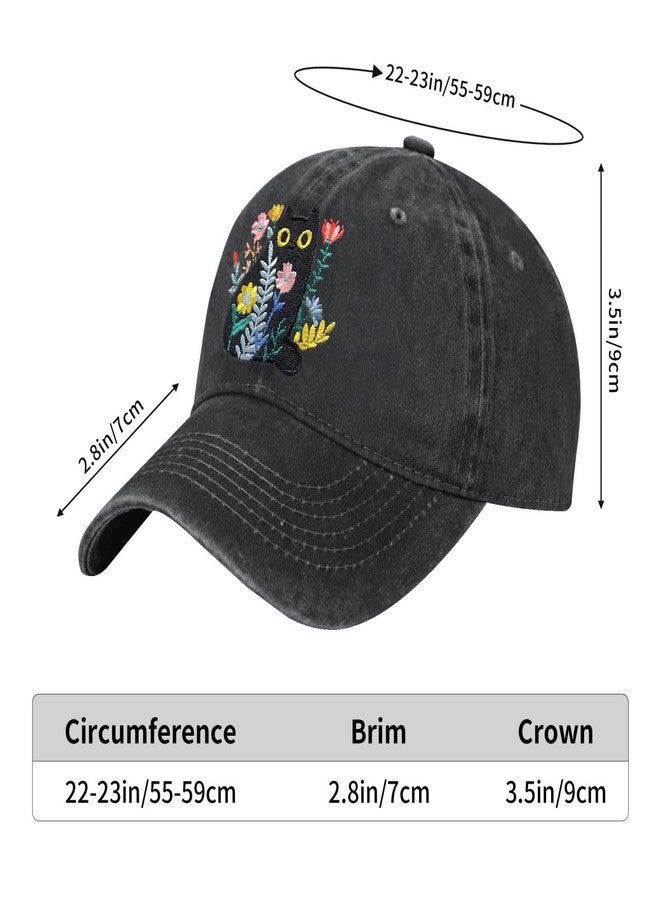 AIMASTZ Flower Black Cat Hat,Embroidered Adjustable Cotton Baseball Cap for Men Women,Gifts for Cat Lovers,Black - Image 2